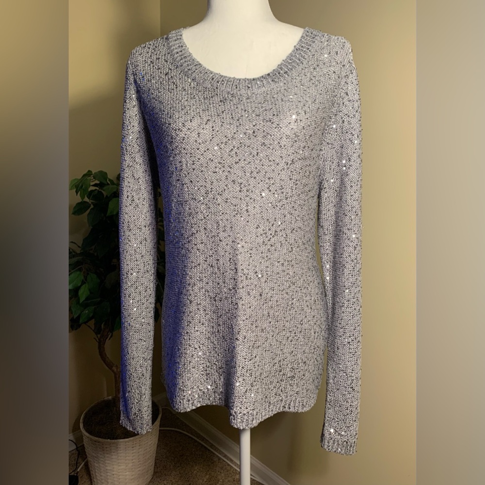 EUC Sweater: Sparkly, Tunic-Length, Loosely-Knitted, Pullover, Crew Neck XL/L
